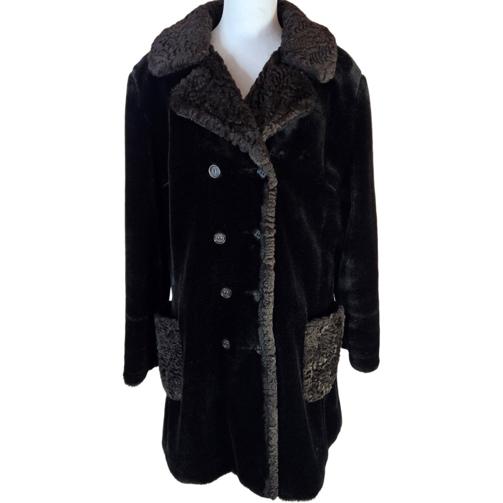 Vintage Rogues Gallery Faux Fur Long Coat Women Large Black Goth Luxe Mob Wife